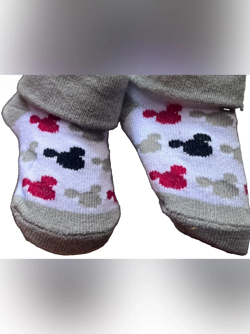 Disney Baby Mickey Mouse Booties 0-12 Months Infant Socks Gray White NWT